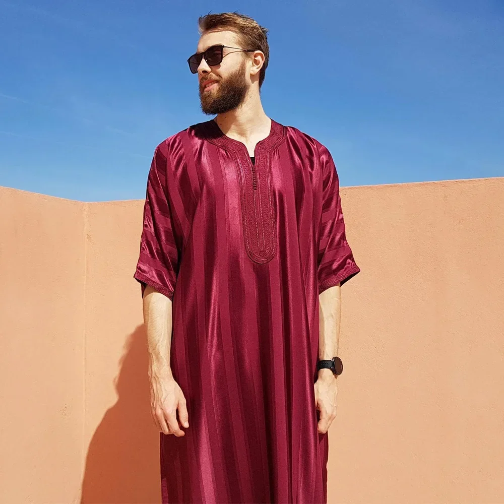 Ropa islámica de moda árabe para hombre, túnica larga bordada de Jubba Thobes, caftán marroquí, Eid, oración, novedad de 2023