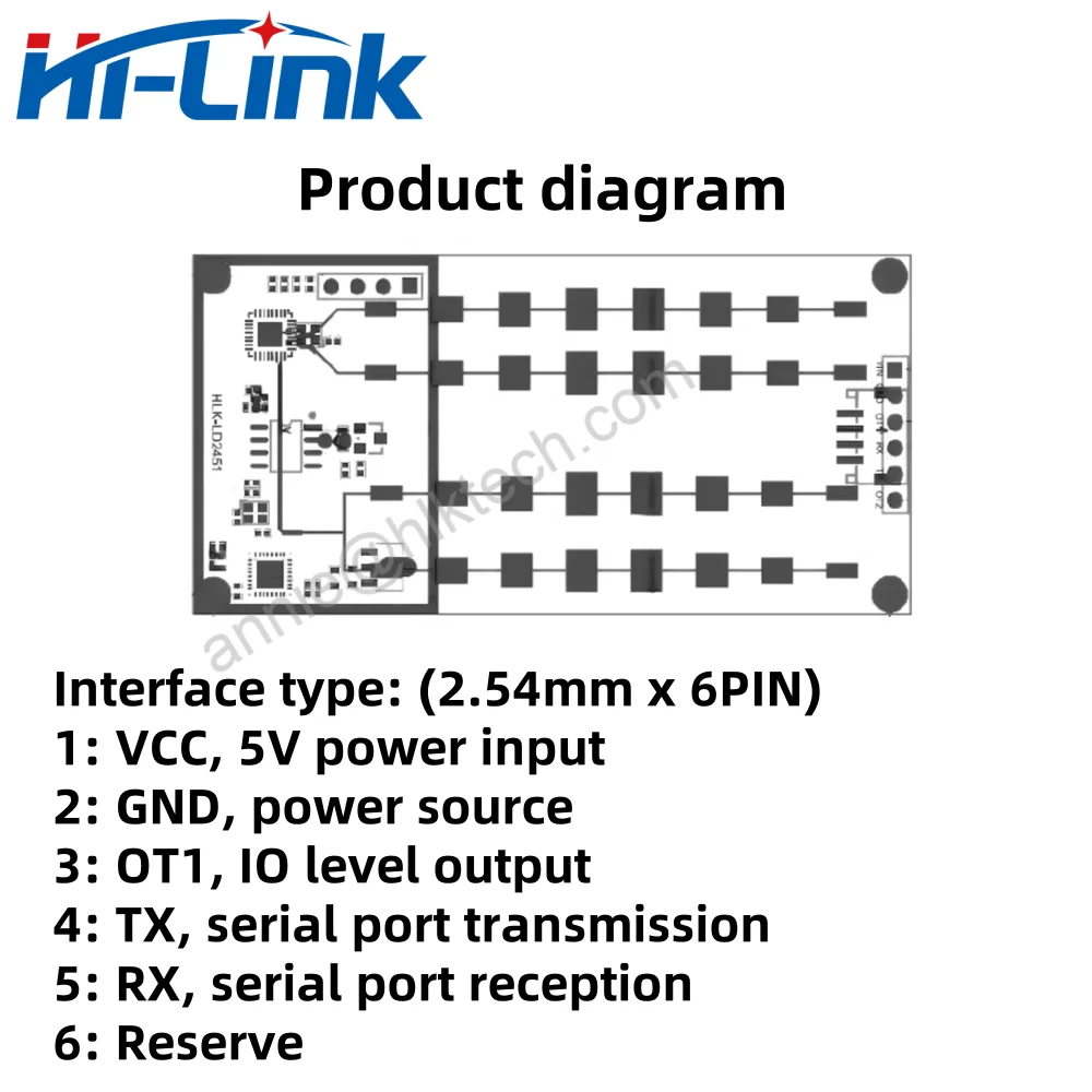 Hilink LD2451 24G vehicle ranging speed measurement millimeter wave radar HLK-LD2451 vehicle condition monitoring sensor module