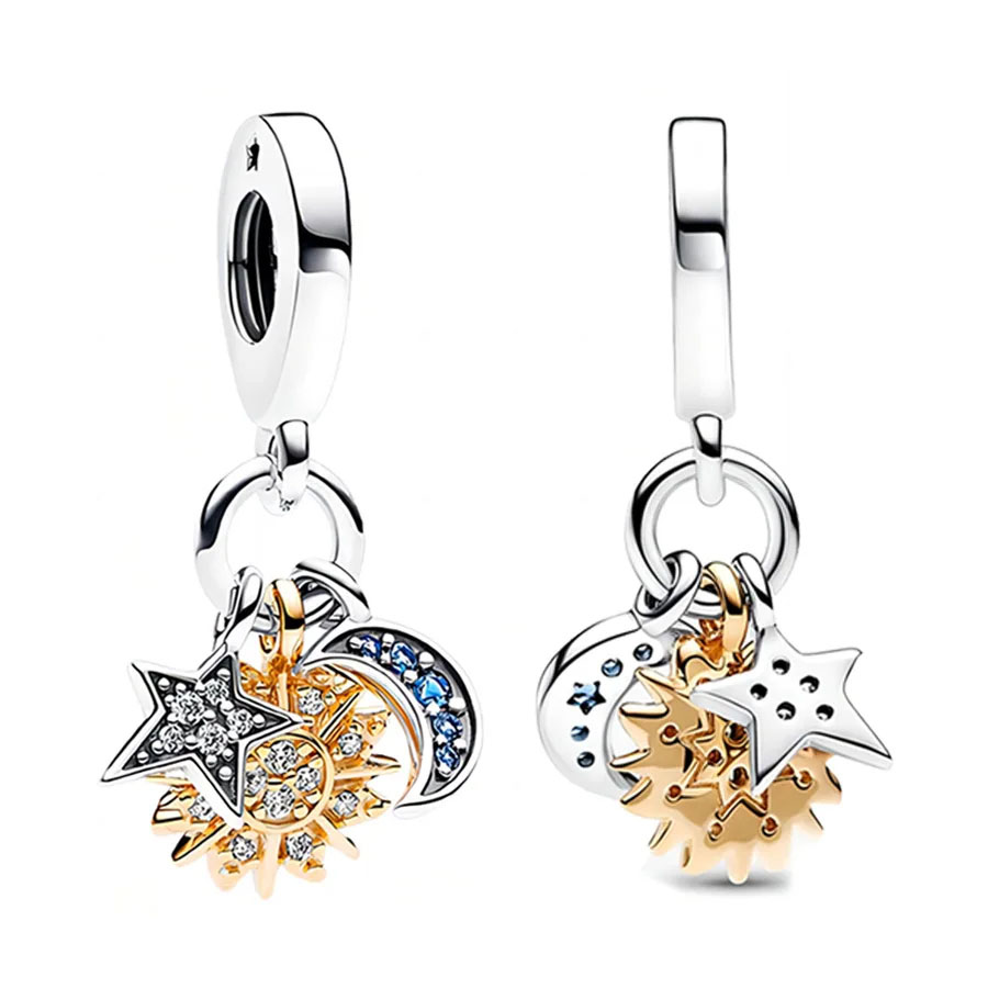 925 Sterling Zilveren Bedels Kleurrijke Zon Maan Sterren Dangle Charm Fit Originele Hanger Armbanden Ketting Vrouwen DIY Fijne Sieraden