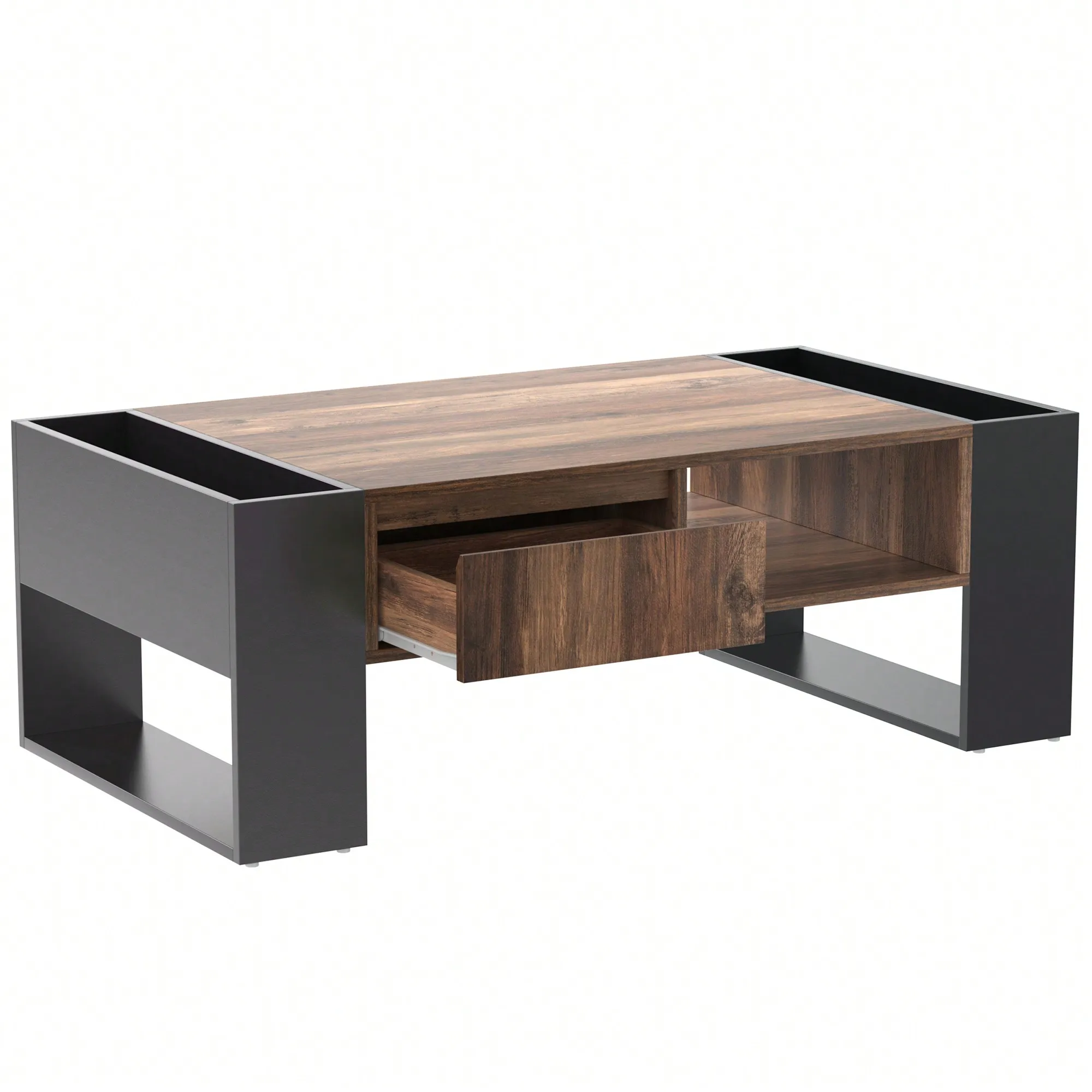 Mesa de centro de grão de madeira KOMHTOM, mesa lateral com prateleira dupla face, mesa de sala de estar com gavetas, espaço de armazenamento para quarto