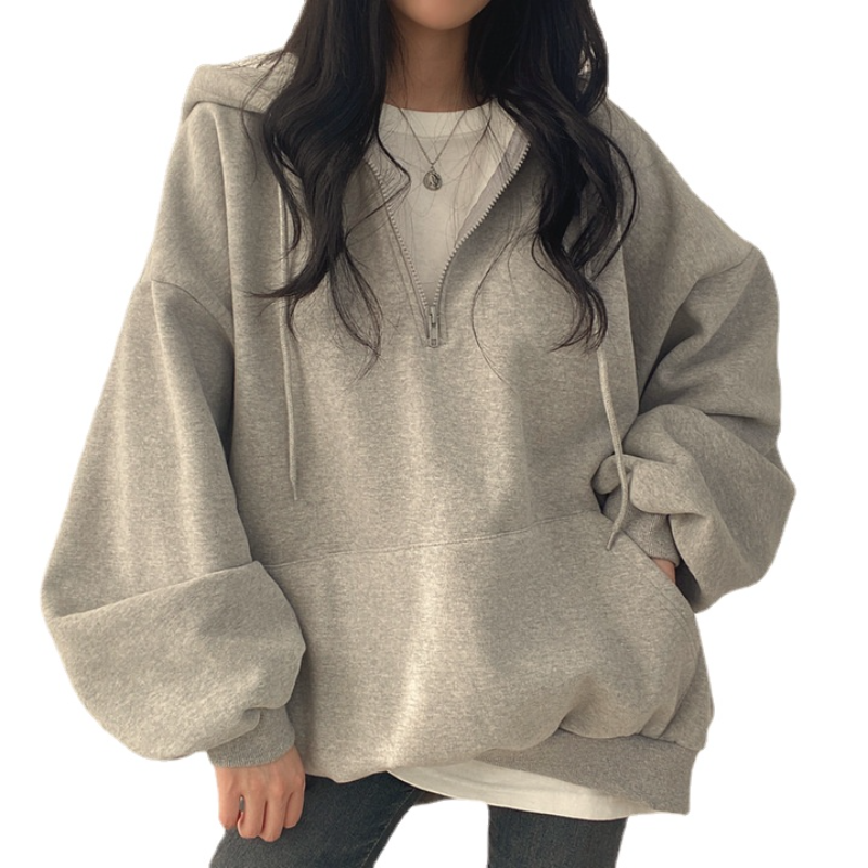 Sudadera con capucha para mujer, Top holgado de gran tamaño de Color sólido, sudadera con media cremallera, abrigo informal de manga larga con bolsillo, 2023