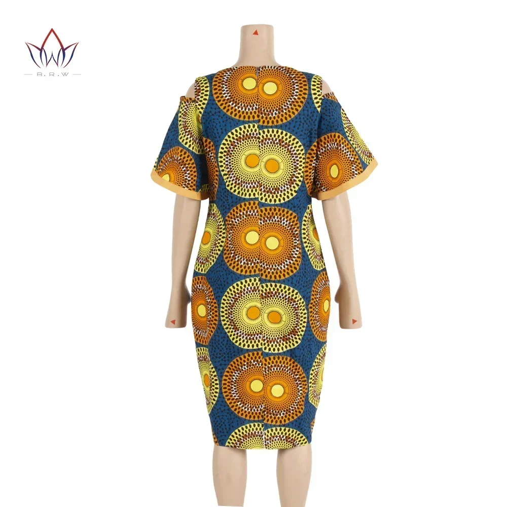 Robes africaines en coton pour femmes, imprimé Dashiki, manches courtes, col rond, robe crayon de bureau, WY2353