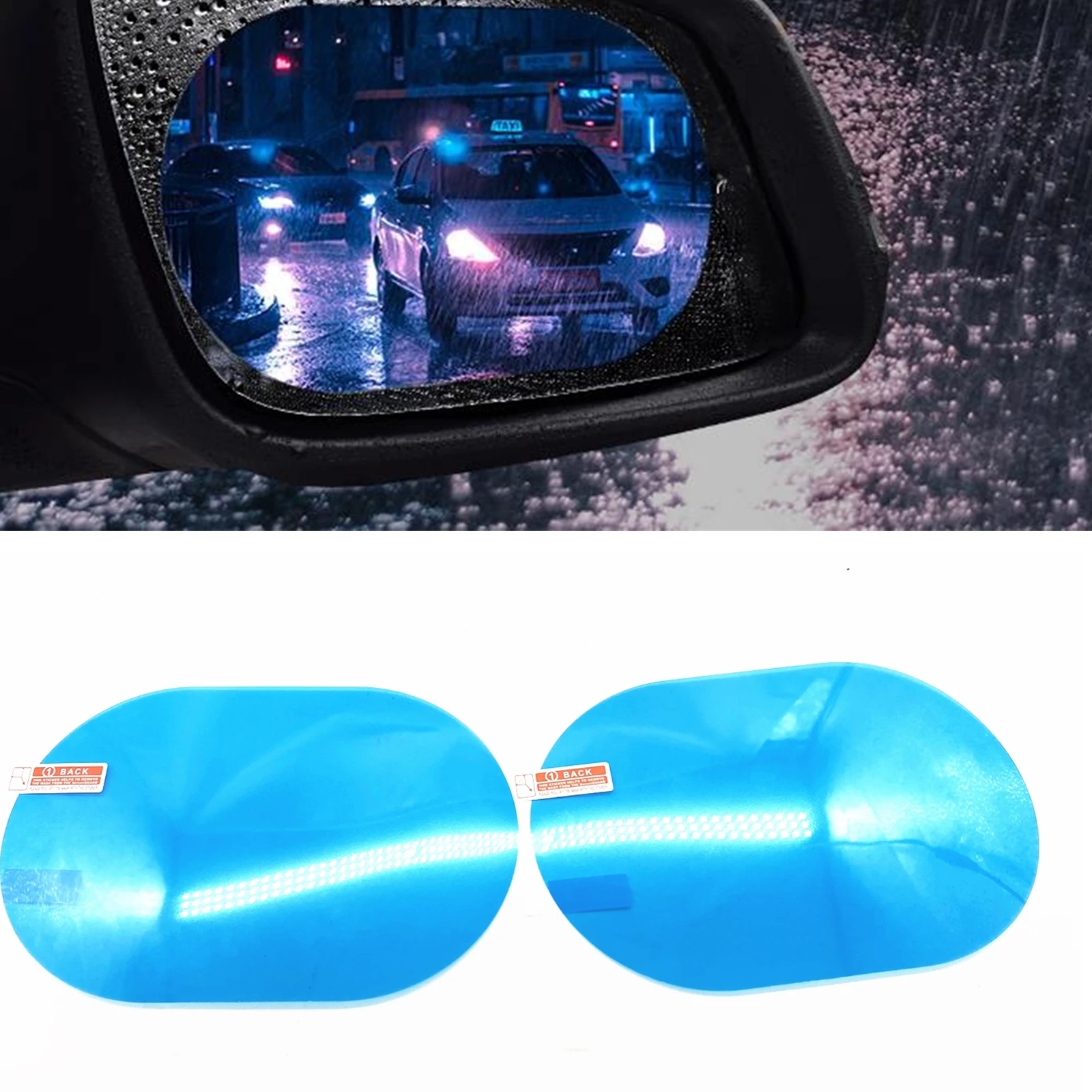 Película para espejo retrovisor de coche, pegatinas protectoras hidrofóbicas antiniebla a prueba de lluvia, estera impermeable de vidrio inverso, cubierta embellecedora de sombra, 2 uds.
