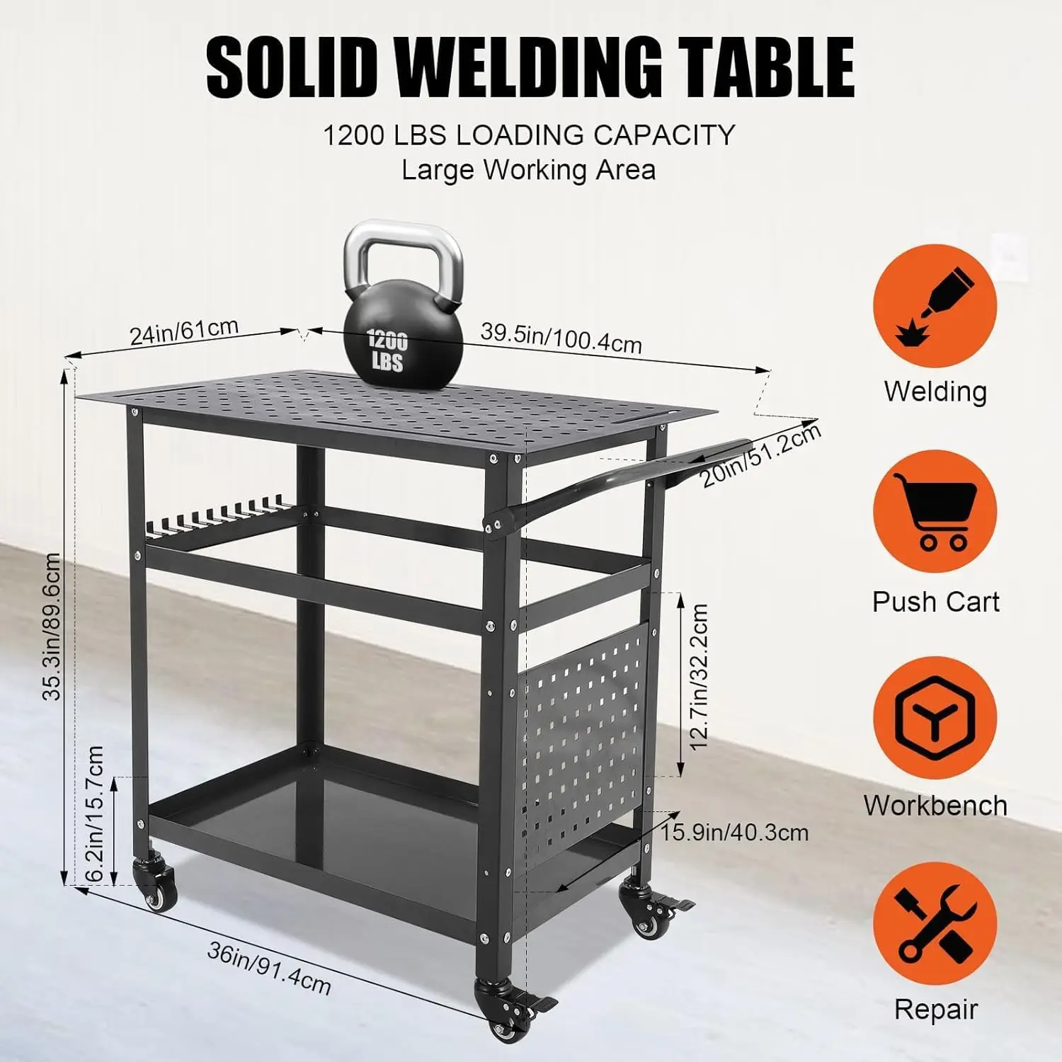 36x24inch Steel Welding Table,1200 Lbs Portable Welding Fixture Table For Shop, Rolling Welding Table With 5/8" Holes For Garage