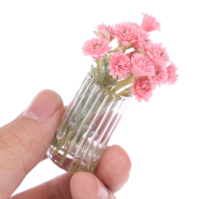 Accesorios en miniatura para casa de muñecas, Mini modelo de flor de estrella pequeña con botella de vidrio, jarrón de simulación, juguetes de decoración