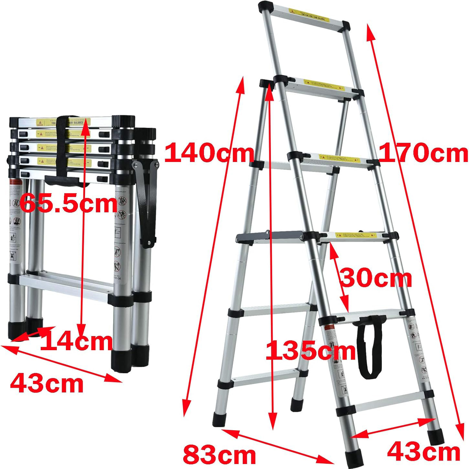 Telescoping Step Ladder Aluminum 4+5 Steps Max 150kgs Capacity A-Frame Multipurpose Ladder for Indoor and Outdoor Household