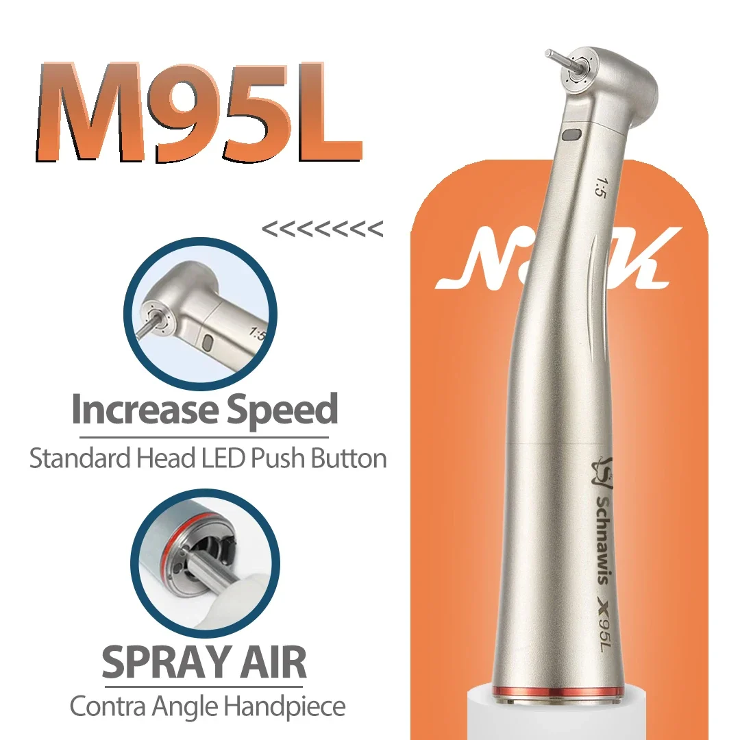 Pulsador Dental 1:5, pieza de mano de aumento de velocidad para rodamiento NSK, pieza de mano de contraángulo, interruptor de encendido/apagado de aire en aerosol, anillo rojo de fibra