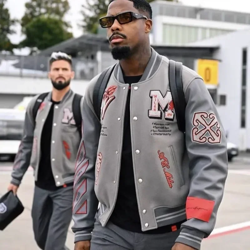 Trendige Fußballmode Neue Herren bestickte Bomberjacke Hip Hop Brief Spleißen Leder Baseball Kleidung Y2K Jacke