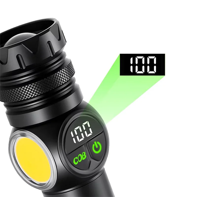 Linternas LED de alta potencia, linterna táctica magnética recargable por USB con luz lateral COB, linterna con Zoom para acampar y pescar