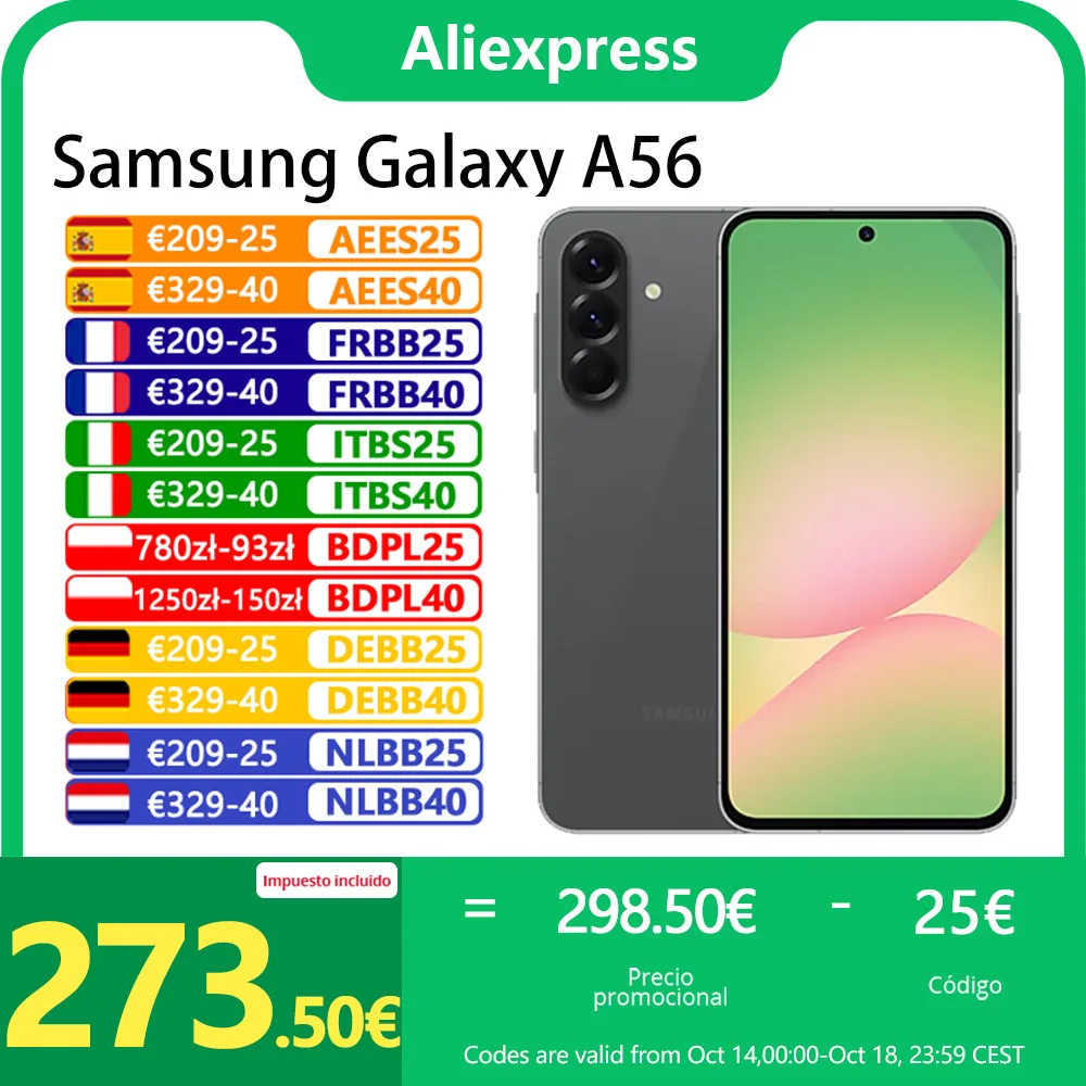 Smartphone Samsung Galaxy A56 5G Octa-Core 6,7 pollici 120 Hz 50 MP Fotocamera IP67