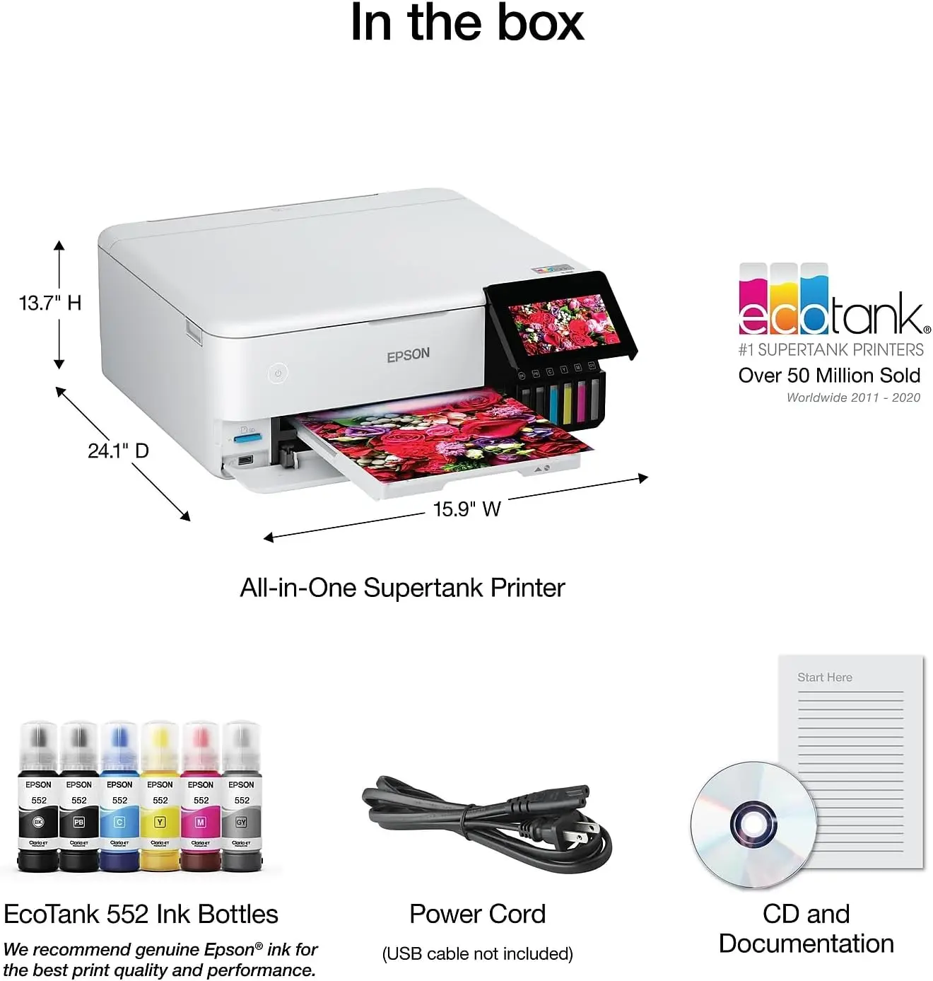 EcoTank Photo ET-8500 Wireless Color All-in-One Supertank Printer with Scanner, Copier, Ethernet and 4.3-inch Color Touchscreen