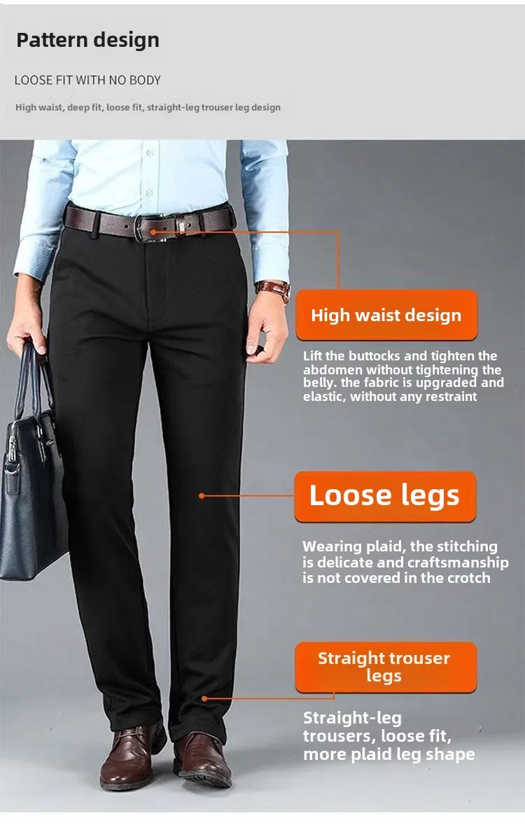 วัยกลางคนและผู้สูงอายุเปิดกางเกงผู้ชายกางเกงพ่อกางเกงขายาว Anti-Wrinkle Non-รีดผ้าใหม่กํามะหยี่หนาชุด