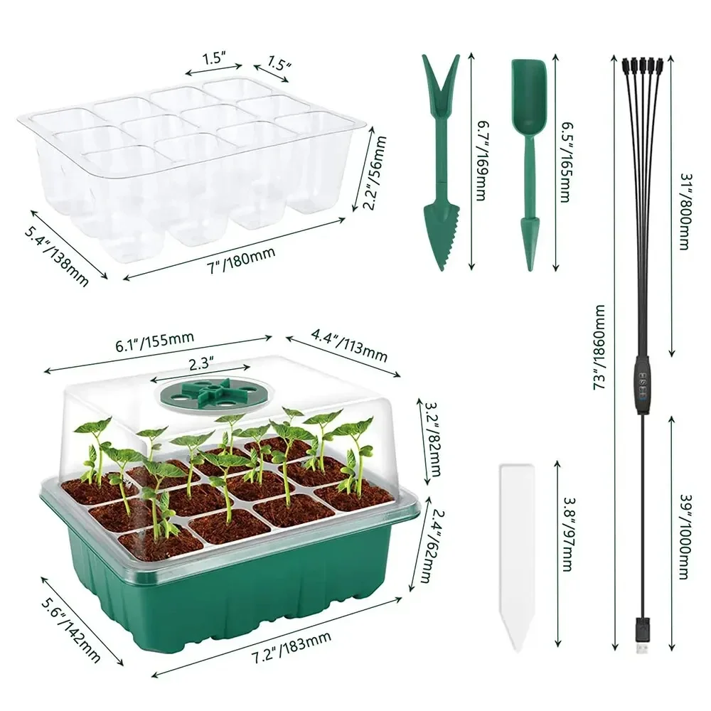 Led Kweeklamp Met Zaaibakken Zaaibakken Met Volledig Spectrum Zaadstartkit Gereedschappen Kiemkweeklamp Voor Serreplant 12 Cellen