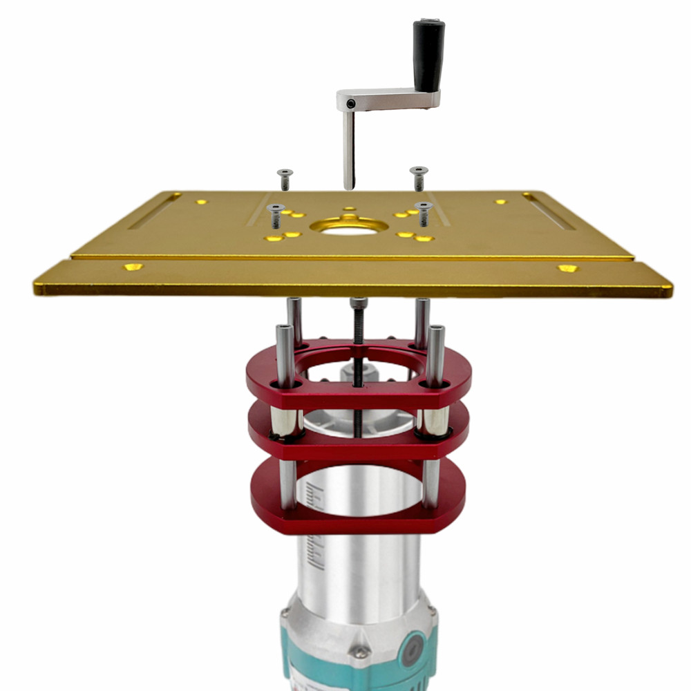 Router Lift Kit W/อลูมิเนียม Router แผ่นสําหรับเส้นผ่านศูนย์กลาง 65 มม.มอเตอร์ไม้ Router Table Workbench Trimmer แกะสลักเครื่อง
