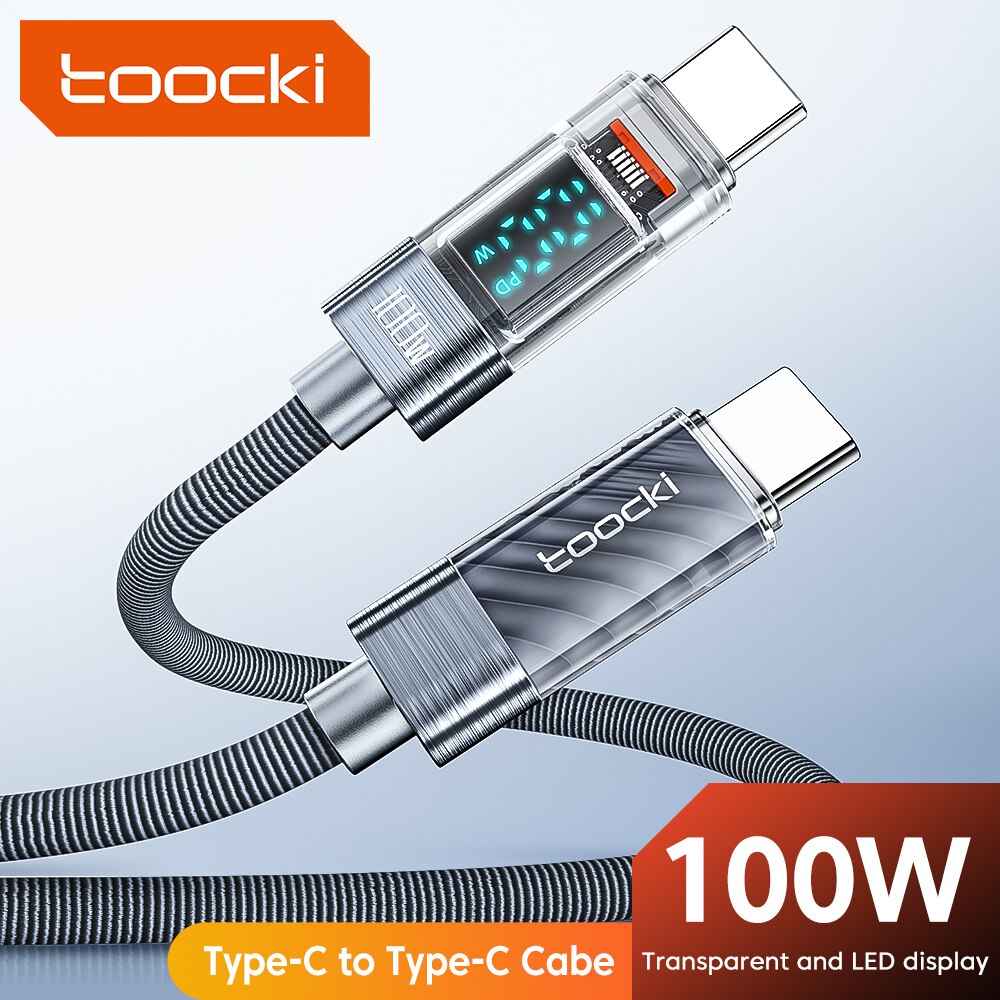 Toocki typ c bis typ c kabel 100w pd display schnell ladegerät usb c zu usb c transparentes kabel für xiaomi macbook