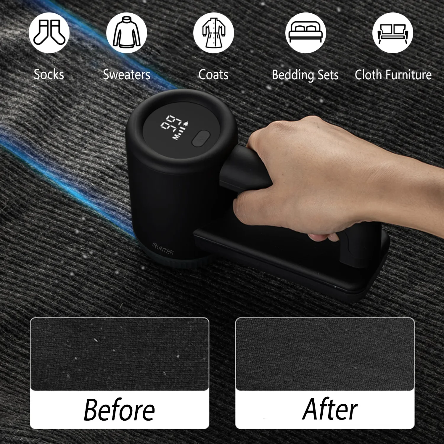 เครื่องโกนขนผ้าลินินแบบชาร์จไฟได้3สปีด2000mAh เครื่องกำจัดฝอยหน้าจอ LED สำหรับเสื้อกันหนาวที่นอน