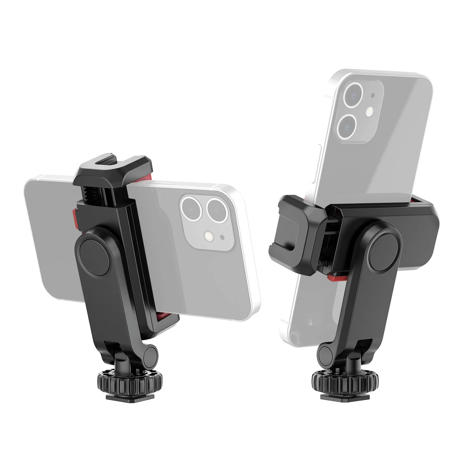 Phone Tripod Mount Rotatable with Dual Cold Shoe Mounts for Smartphone Vlog Multi-functional Phone Holder Clamp