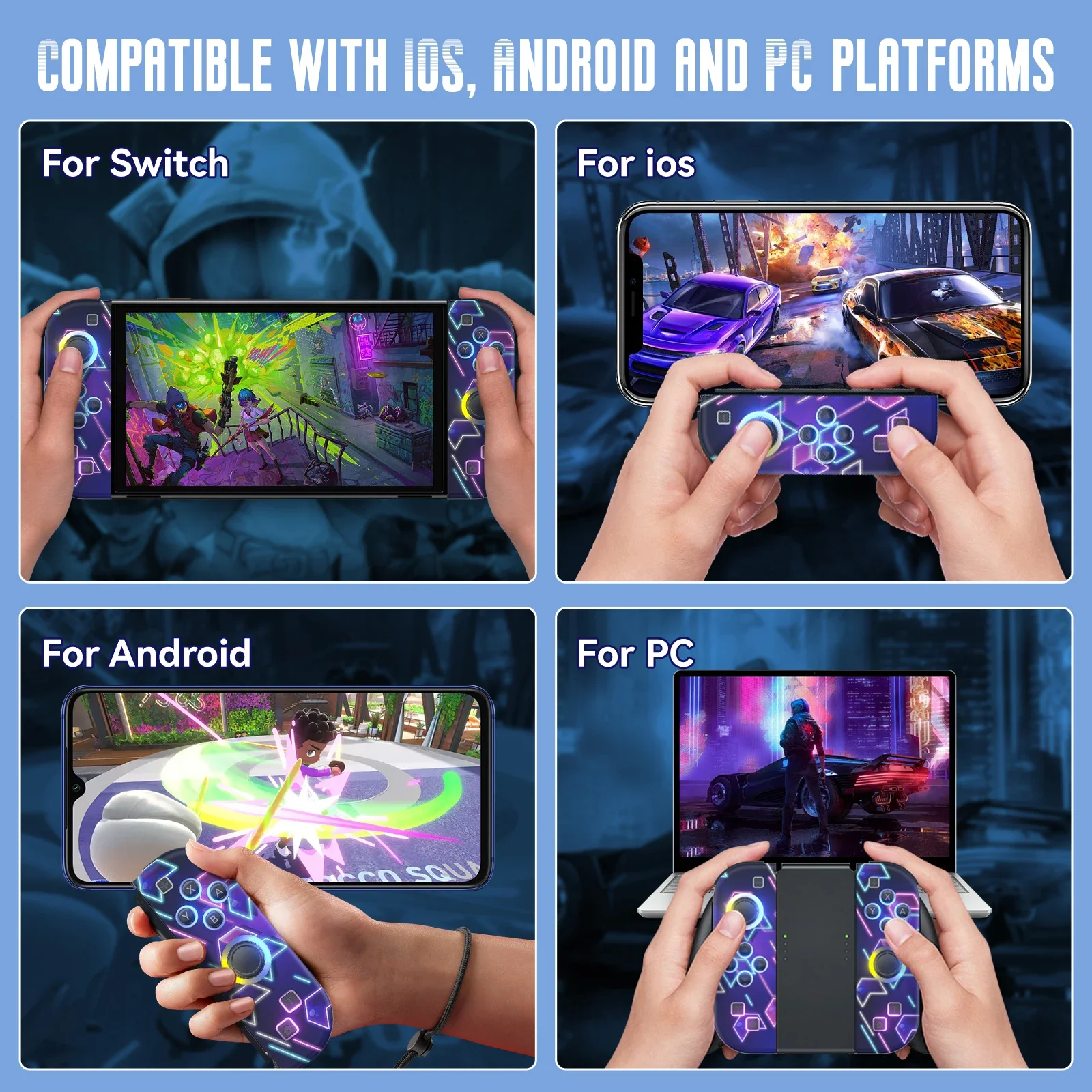 Gamepad para for Nintendo Switch/OLED/Lite-LED RGB (L/R), Joypad, controlador inalámbrico Turbo de doble vibración para NS Joycon