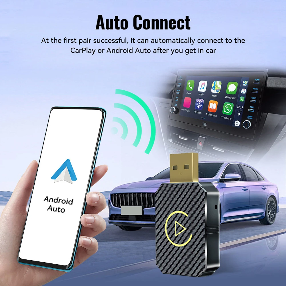 2025 NEUER kabelloser CarPlay Android Auto Wireless Adapter WiFi BT 2in1 Smart Dongle Plug and Play Wireless Mini Box Fast Connect