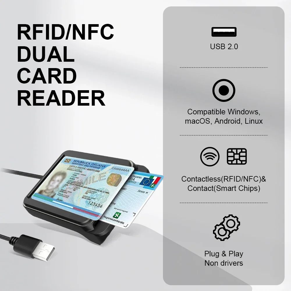 Zoweetek-CIE Identidade Smart Card Reader, Compatível com Windows, DNI, CRS, CNS