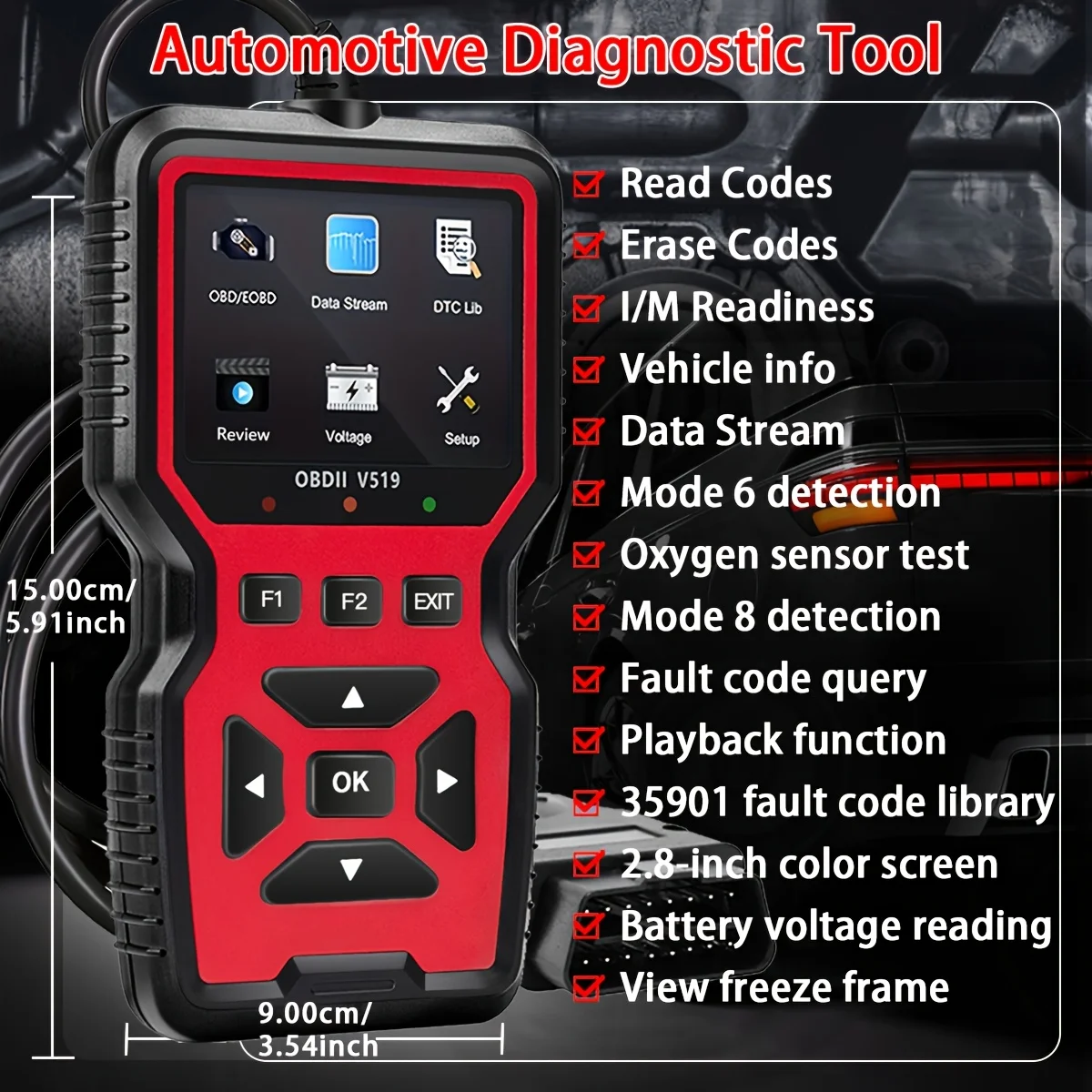 Scanner OBD2 professionnel V519 2024 – outil de diagnostic de données en temps réel alimenté par USB pour vérifier les feux de moteur dans la plupart des voitures