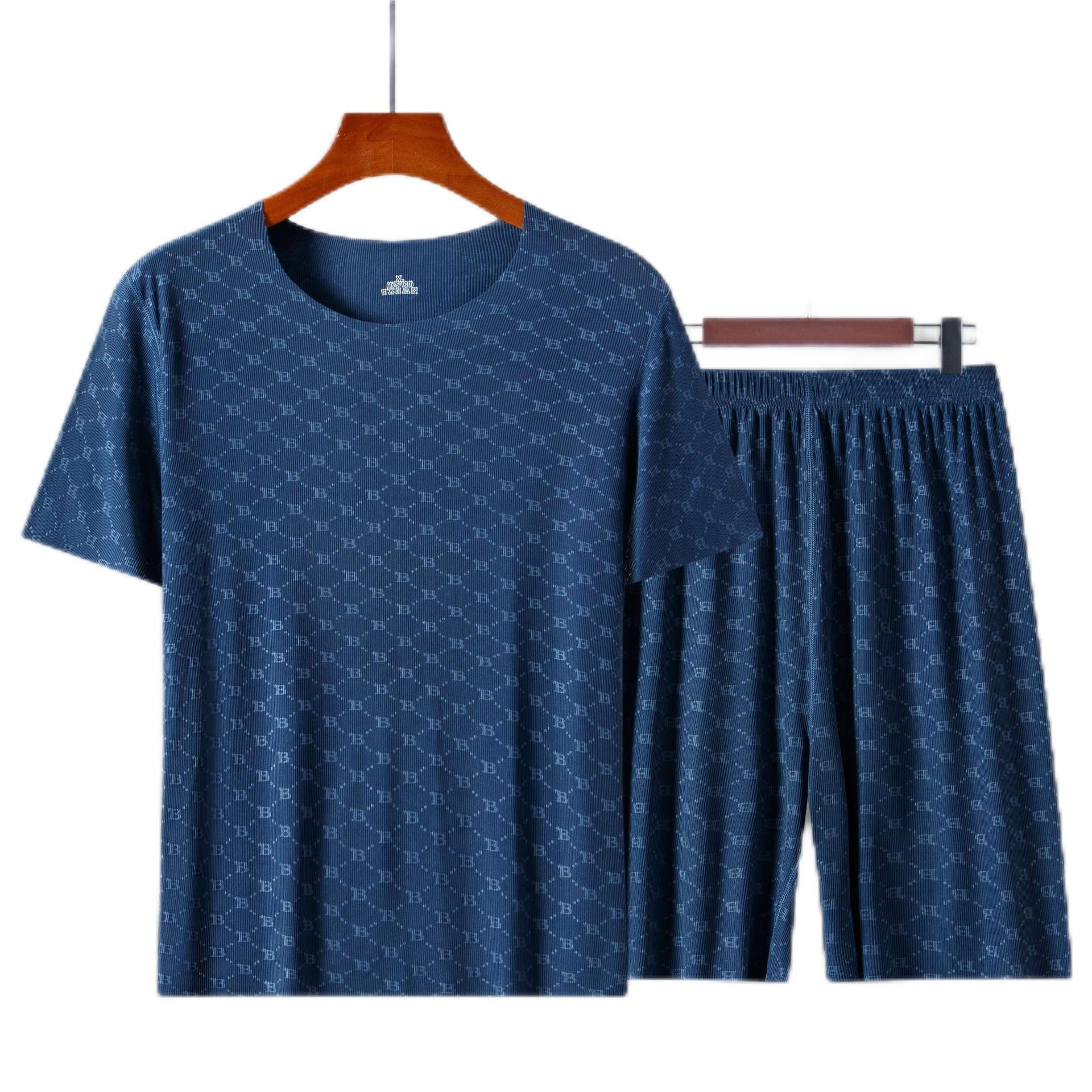Zomer Heren Pyjama Homewear Set Gedrukt Ijs Zijde T-shirt Korte Mouwen Modale Casual Pyjama Heren Pyjama Broek Dun pak