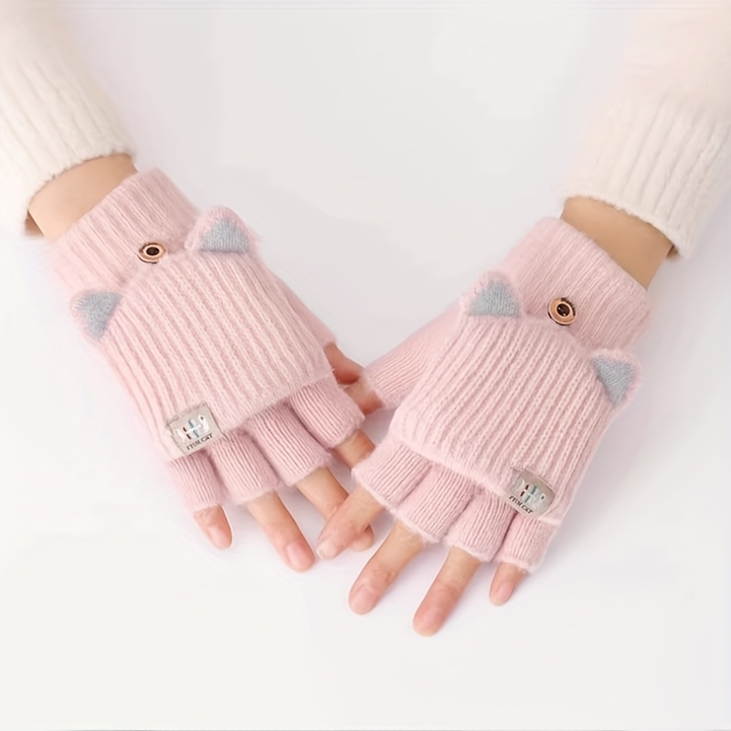 1 Pair  Autumn Winter Flip-Top Gloves, Thickened Warm Fingerless Gloves, Student Writing Half-Finger Gloves for Daily Wear