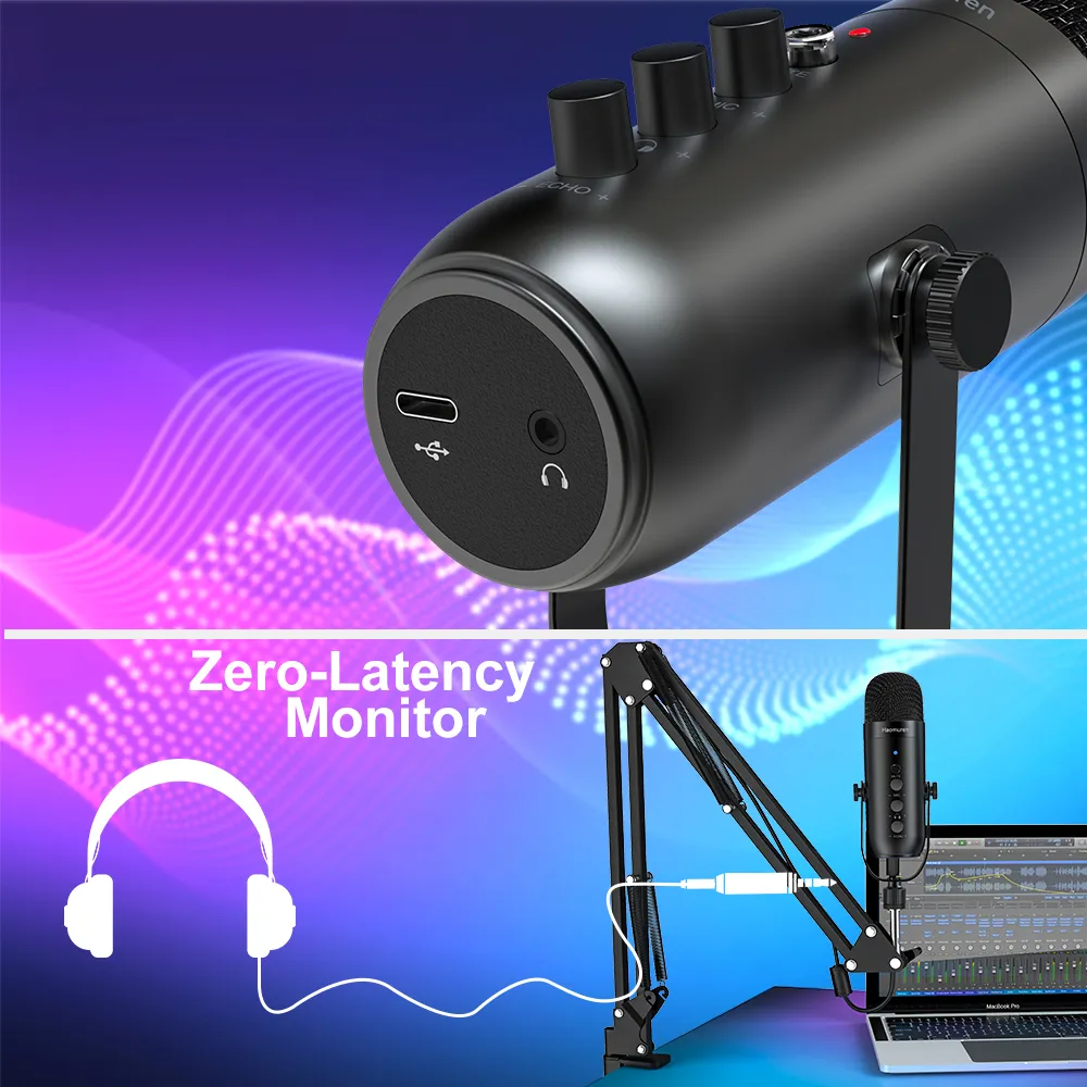 Haomuren profissional usb streaming podcast pc microfone estúdio cardióide condensador microfone kit com braço de lança para gravação youtube
