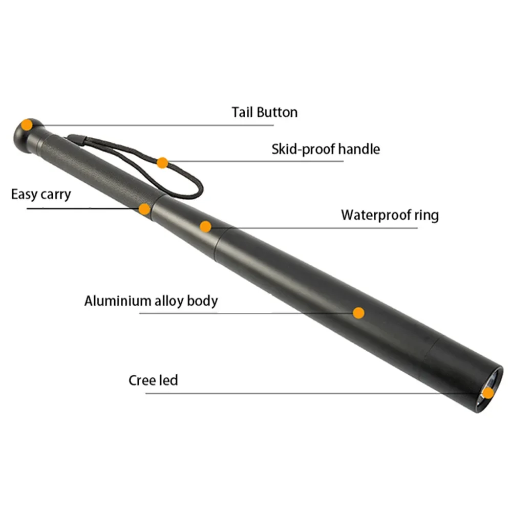 31/41/49CM Zelfverdediging Flash Stick Honkbalknuppel Legering Zaklamp Anti Rel Schieten afstand 500M Multi Functionele LED Zaklamp