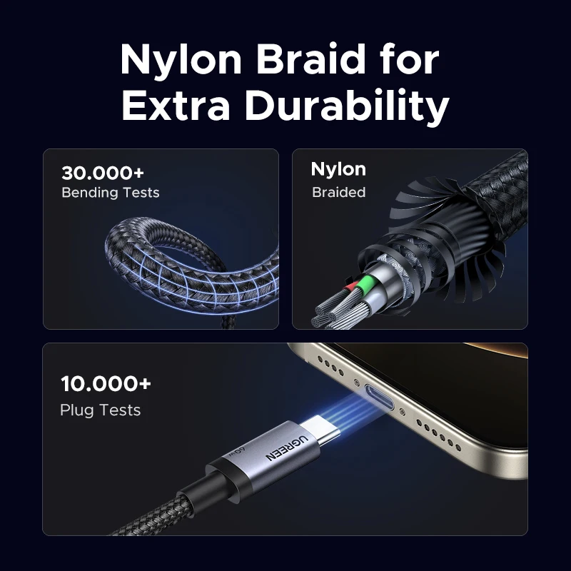 UGREEN USB C Cable PD60W Fast Charge Cable for iPhone 17 16 15 Samsung S25 S24 iPad MacBook Air Xiaomi Fast charging Data Cable
