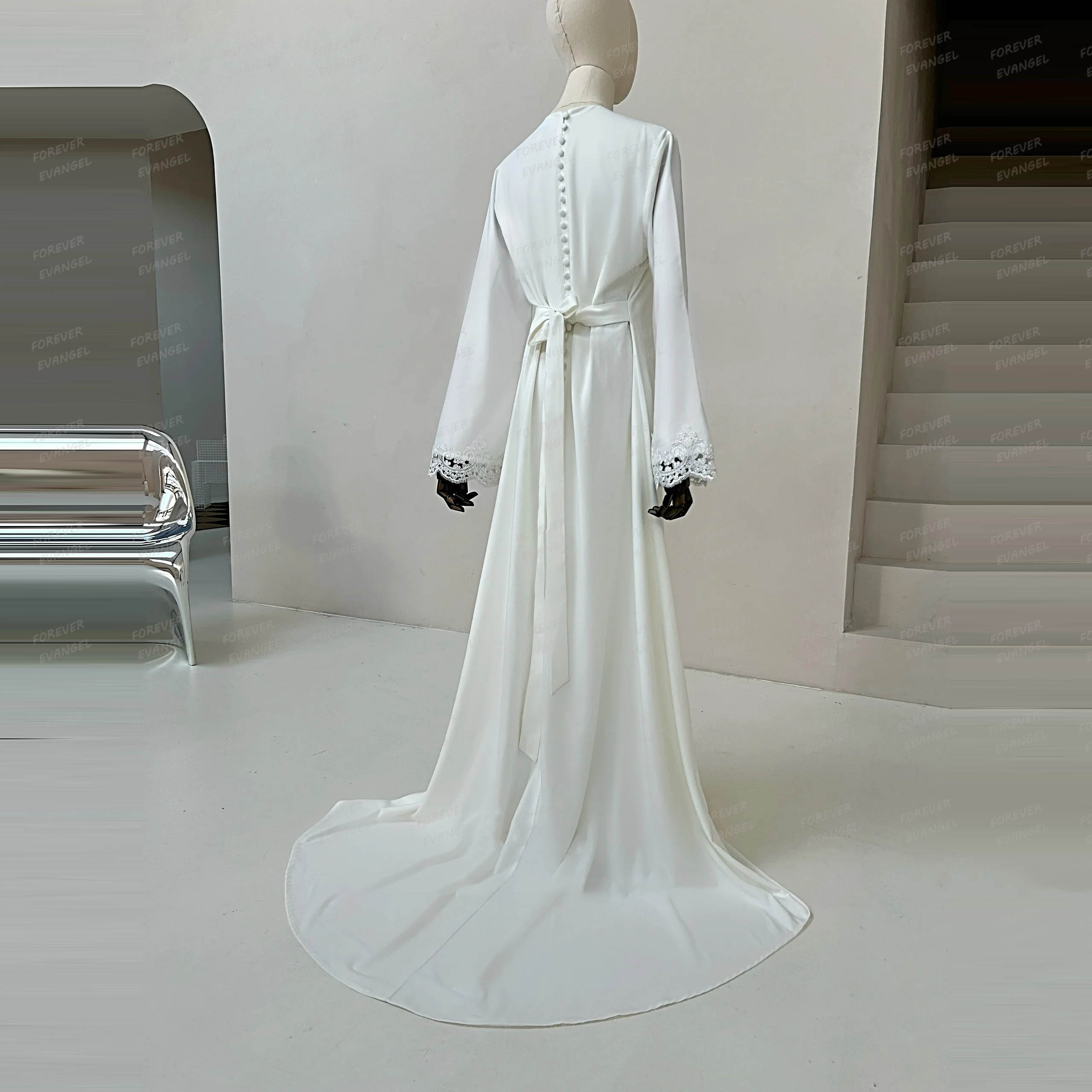 Simple Elegant Wedding Dresses A Line Woman's Formal Lace Long Sleeve Bride Gowns Button Sweep Train Customized Vestido De Novia