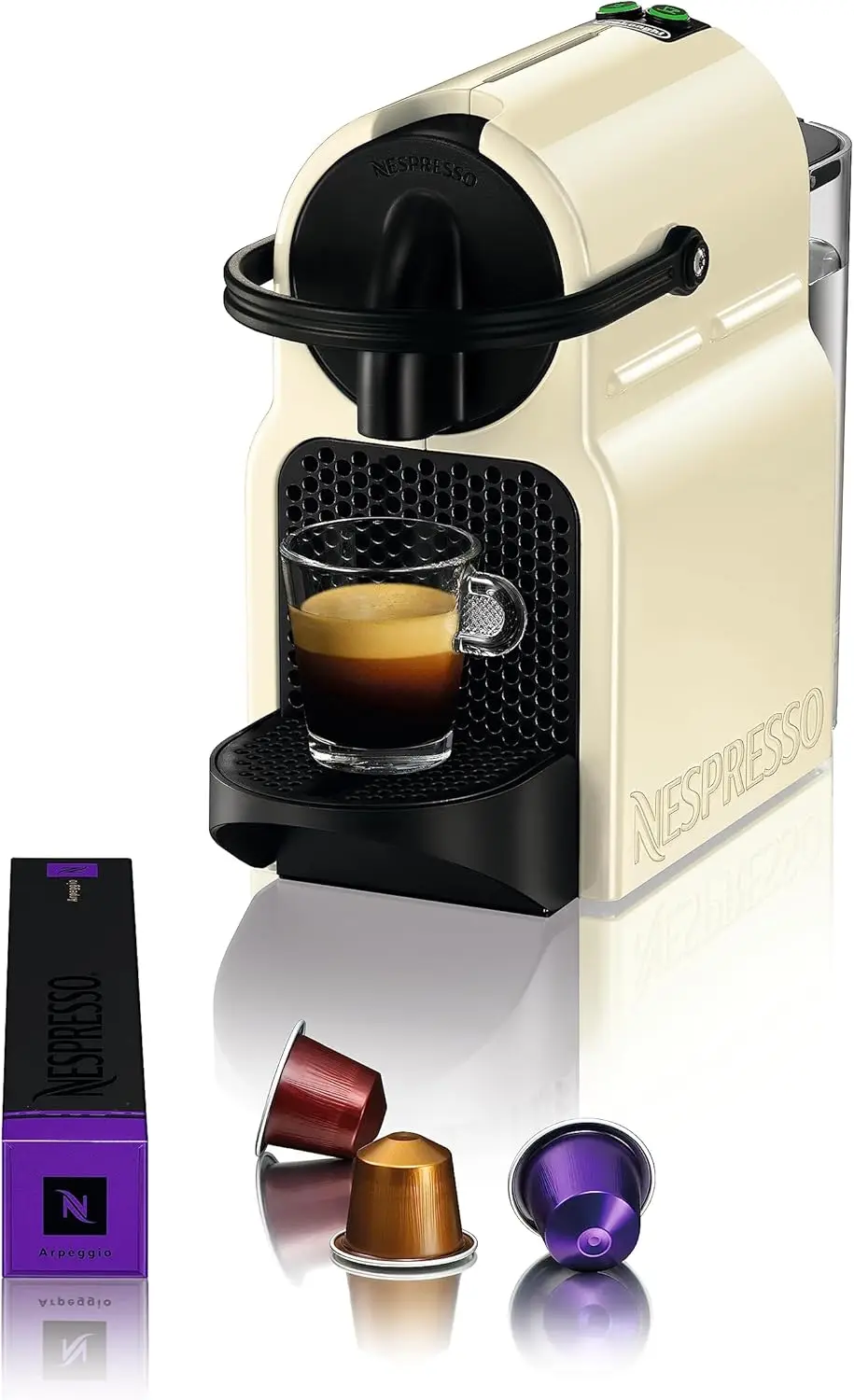 （Envío gratis）De'Longhi Inissia EN80.B - Cafetera monodosis de cápsulas Nespresso, 19 bares, apagado automático, color negro, Incluye pack de bienvenida con 7 cápsulas