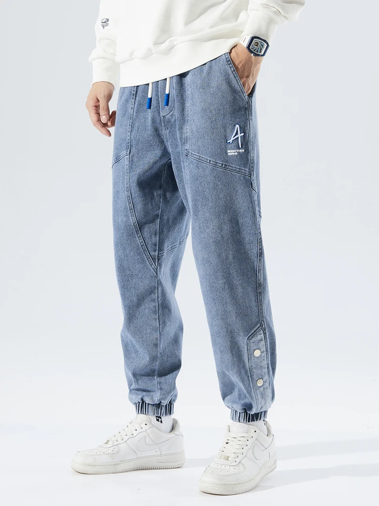 Frühling Herbst Plus Größe Baggy Jeans Männer Hip Hop Streetwear Harem Hosen Mode Stickerei Stretch Baumwolle Casual Jogger Jeans 8XL