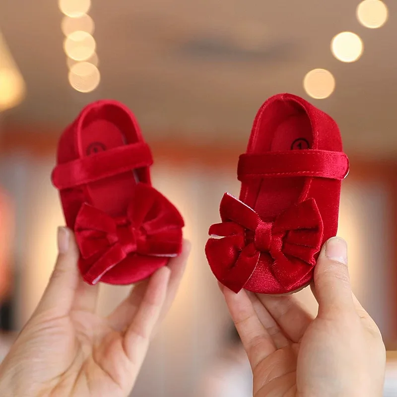Frühling und Herbst Neugeborenen Flanell Prinzessin Schuhe Baby Mädchen Bogen Flache Schuhe Kleinkind Baby Weiche Gummi Sohle Erste Wanderschuhe