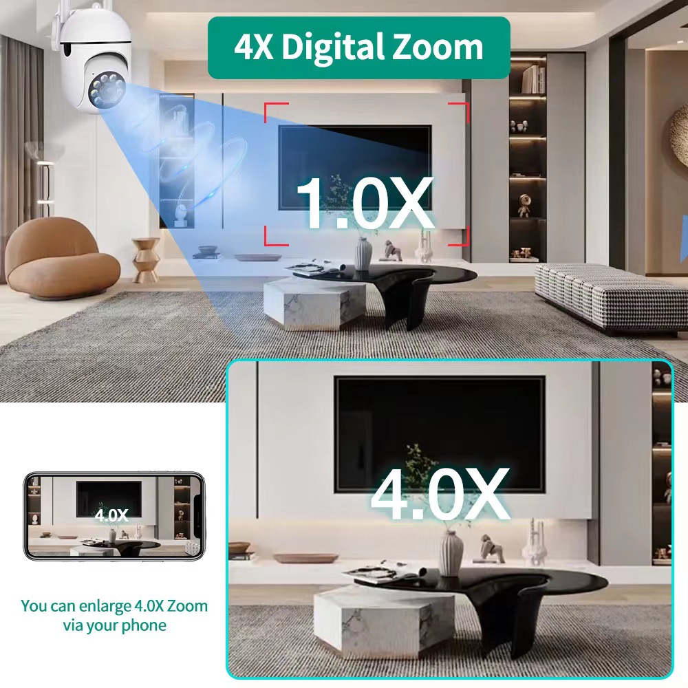 Câmera de vigilância wi-fi, câmera de visão noturna hd de longo alcance interna e externa, áudio bidirecional, visão noturna colorida