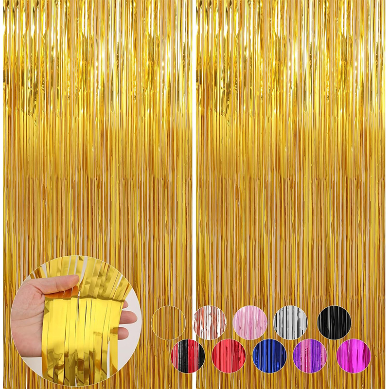 2Meters Party Backdrop Curtains Glitter Gold Tinsel Fringe Foil Curtain Birthday Wedding Decoration Adult Anniversary Decortion