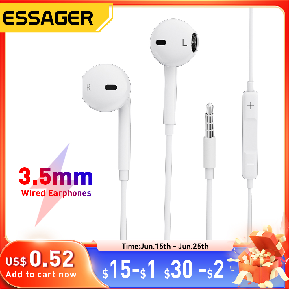 Проводные наушники Essager 3,5 мм, гарнитура-вкладыши, проводные наушники с микрофоном, стереонаушники, спортивное встроенное управление для телефонов