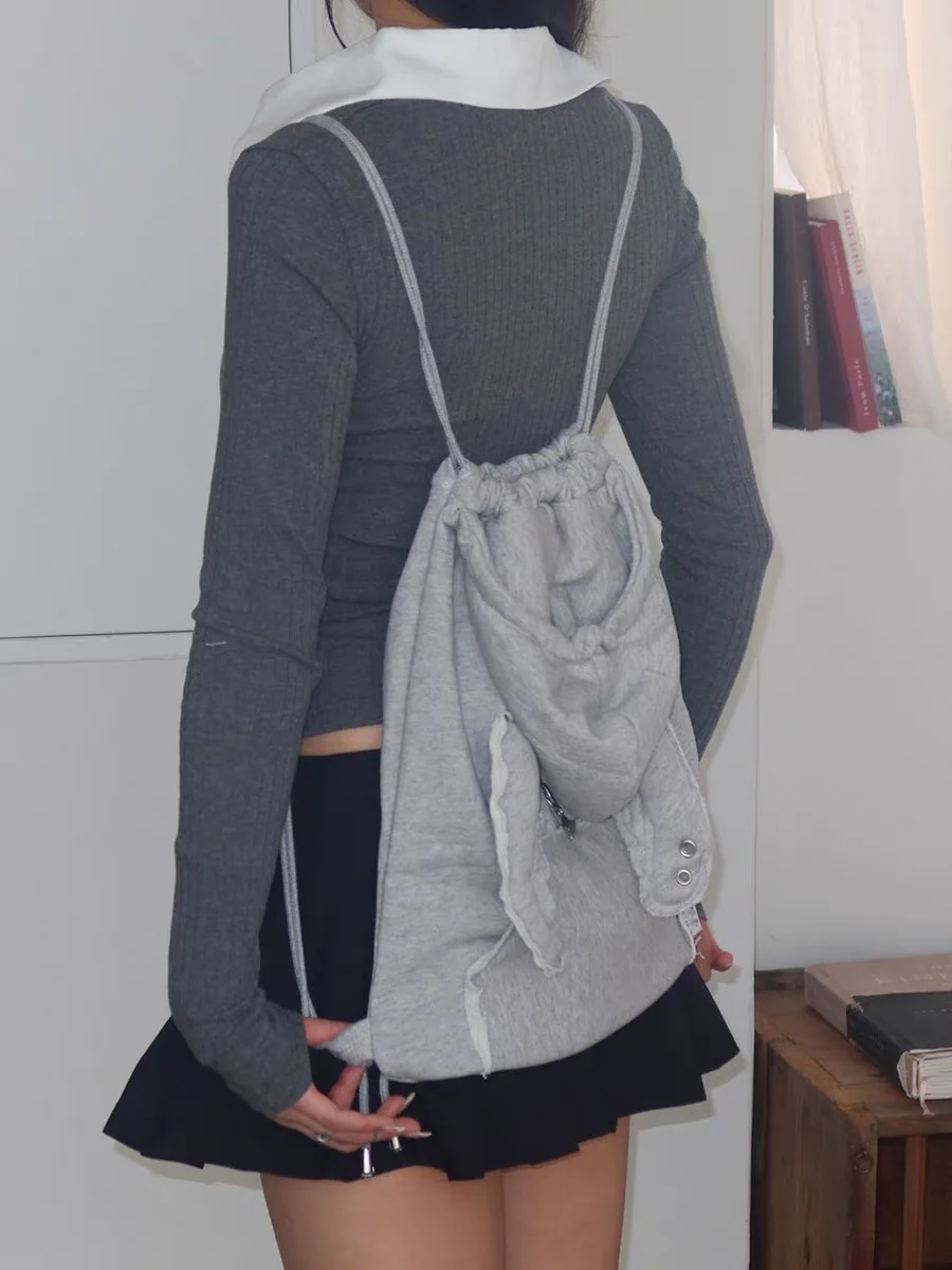 Miyagawa Mochilas coreanas de nicho para mujer, mochila versátil con cordón, sudadera con capucha, bolsas para sombreros