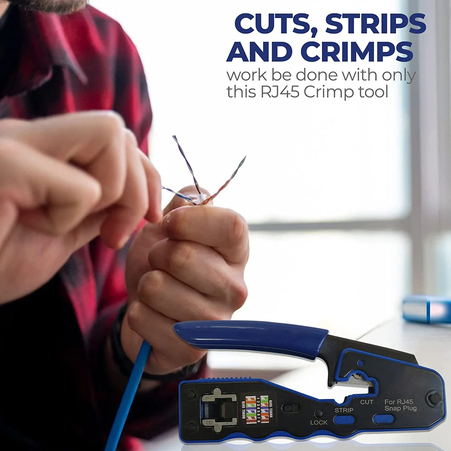 ZoeRax RJ45 Crimp Tool Pass Through Crimper Cutter voor Cat6a Cat6 Cat5 8P8C Modulaire Connector Ethernet Alles-in-een Draad Tool