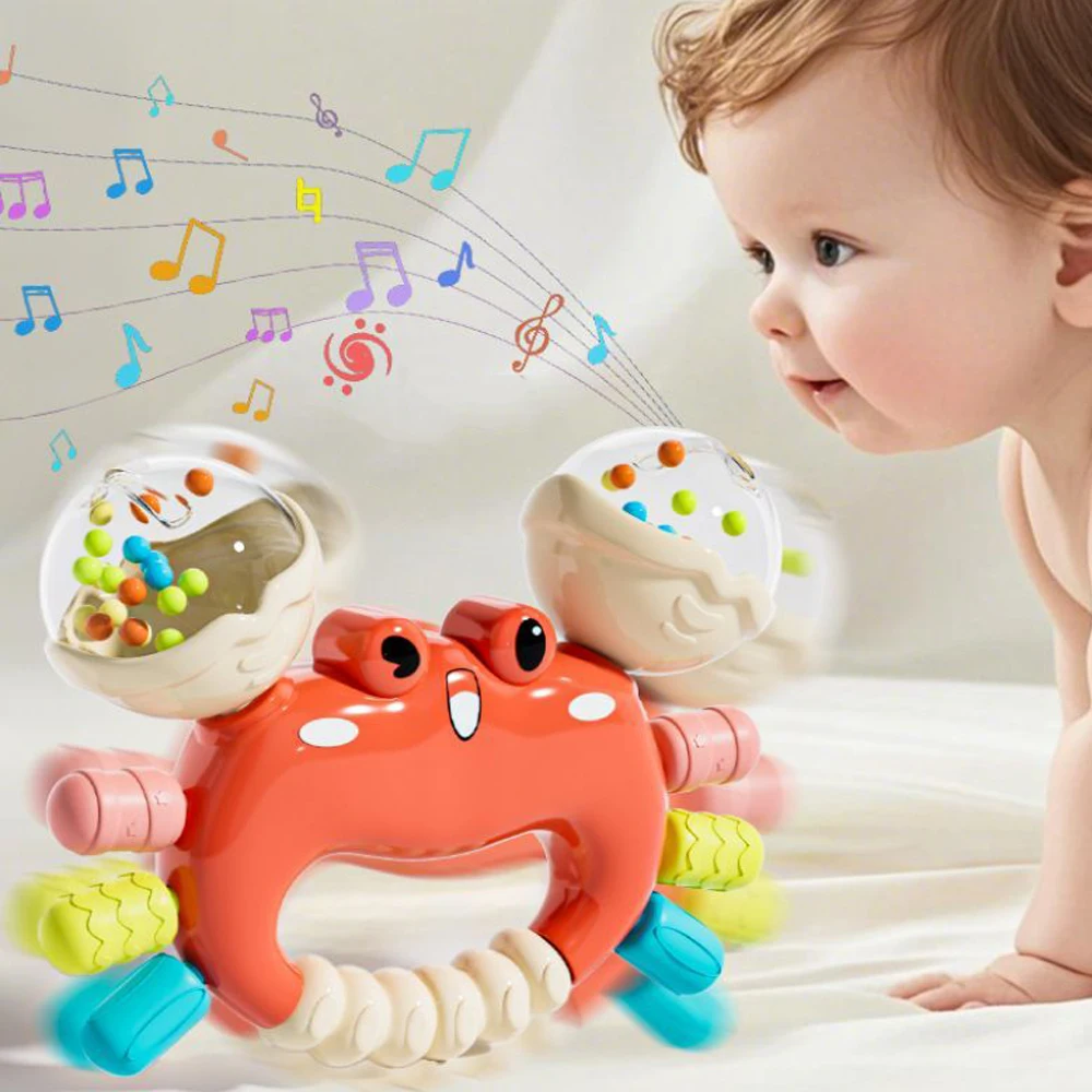 Chocalho de mão sensorial dentição brinquedo areia martelo caranguejo aperto de mão brinquedo montessori cedo brinquedos educativos para recém-nascidos meninos e meninas