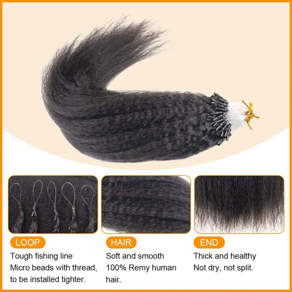 Hesperis-Extensions de Cheveux Naturels Crépus Lisses pour Femme Noire, Micro Boucle Ombré, 100 Mèches/Paquet