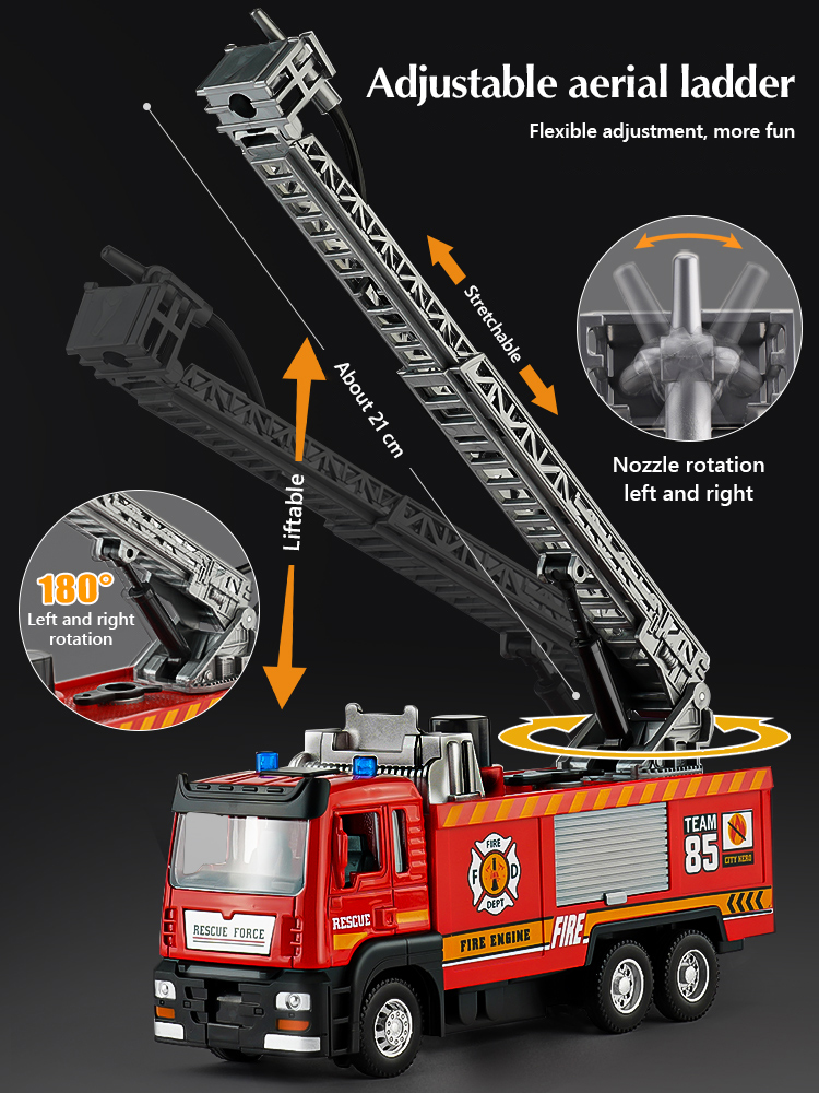 1:50 caminhão de bombeiros liga diecast simulação sprinkler brinquedo com música leve spray água carro resgate brinquedo das crianças caminhão bombeiro