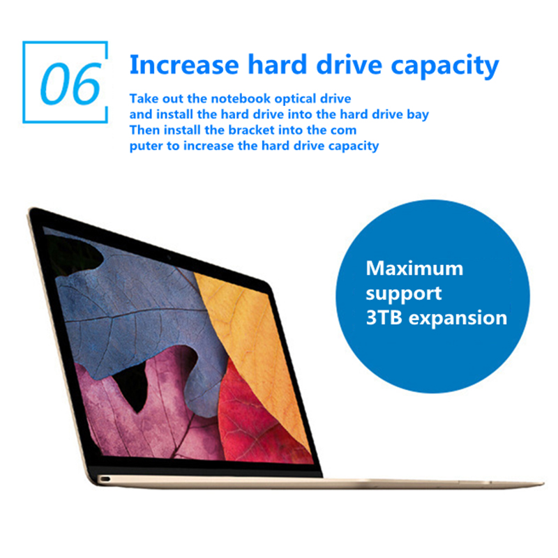 Vassoio per disco rigido completamente in alluminio per laptop da 12,7/9,5 pollici Meccanico Sata3 Ssd Staffa di supporto per unità a stato solido Hdd Caddy