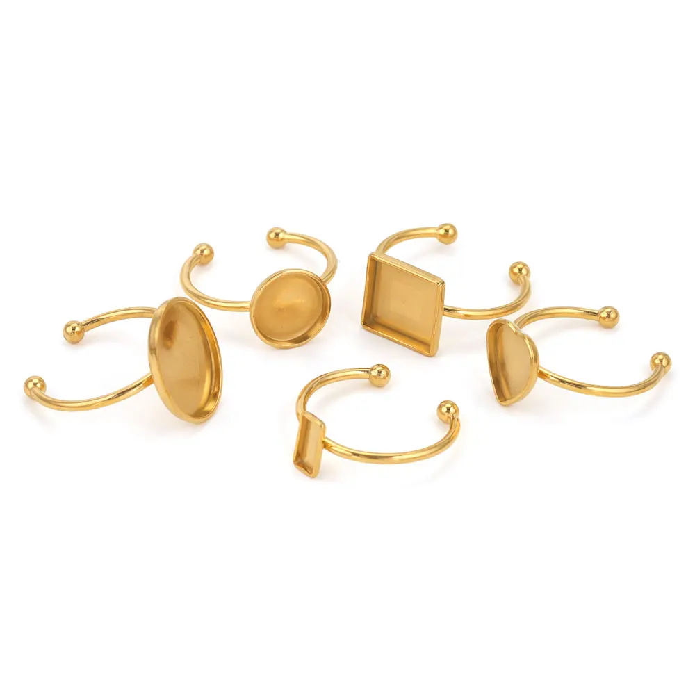 10 Uds. Ajustes de anillo abierto de acero inoxidable ajustables Base en blanco bisel cabujones anillos para fabricación de joyería DIY anillo de dedo en blanco