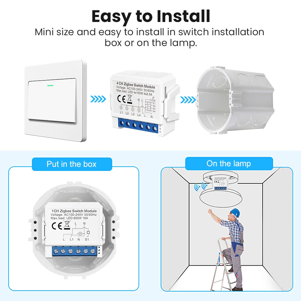 AVATTO Tuya WiFi/Zigbee Fio Neutro/Sem Fio Neutro 1/2/3/4 Vias Módulo Interruptor de Luz Inteligente Disjuntor Suporte Alexa, Google Home