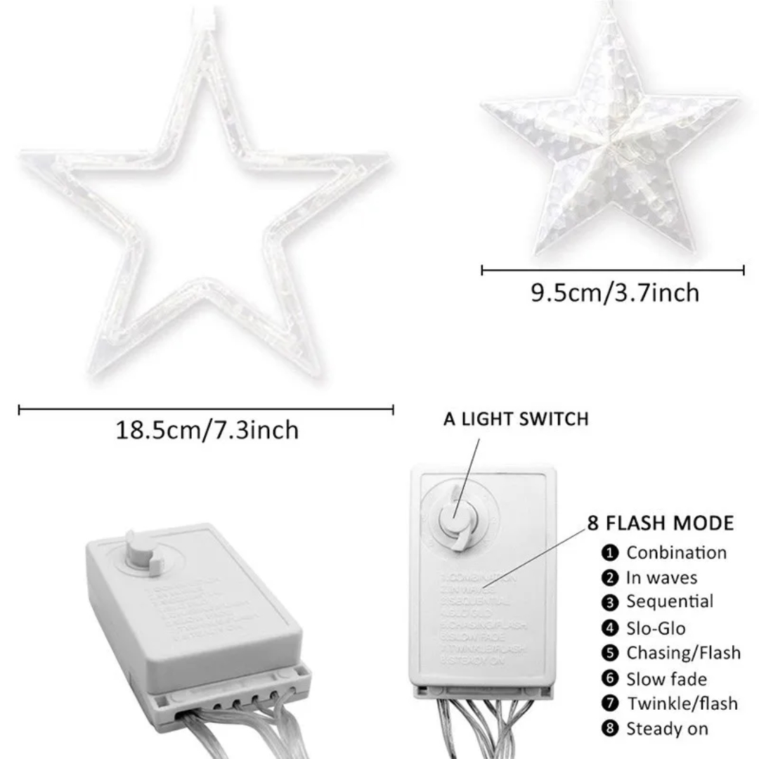 Stern-Curstain-Licht, 4,5 m, 138 LEDs, Lichterkette für Zuhause, Party, Hochzeit, Dekoration, Beleuchtung