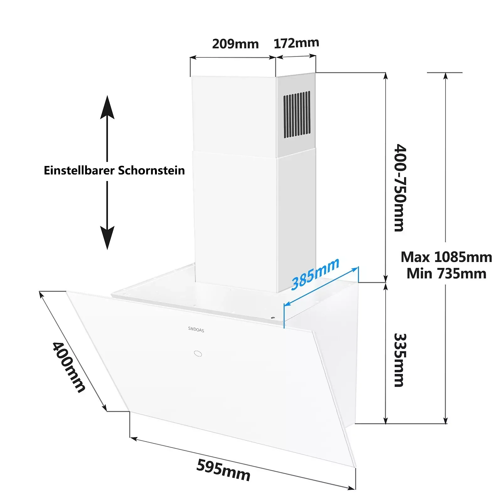 Capa de parede Topstrong com tela sensível ao toque de 60 cm com taxa de extração de 700 m3/h e filtros laváveis EUGV1360W