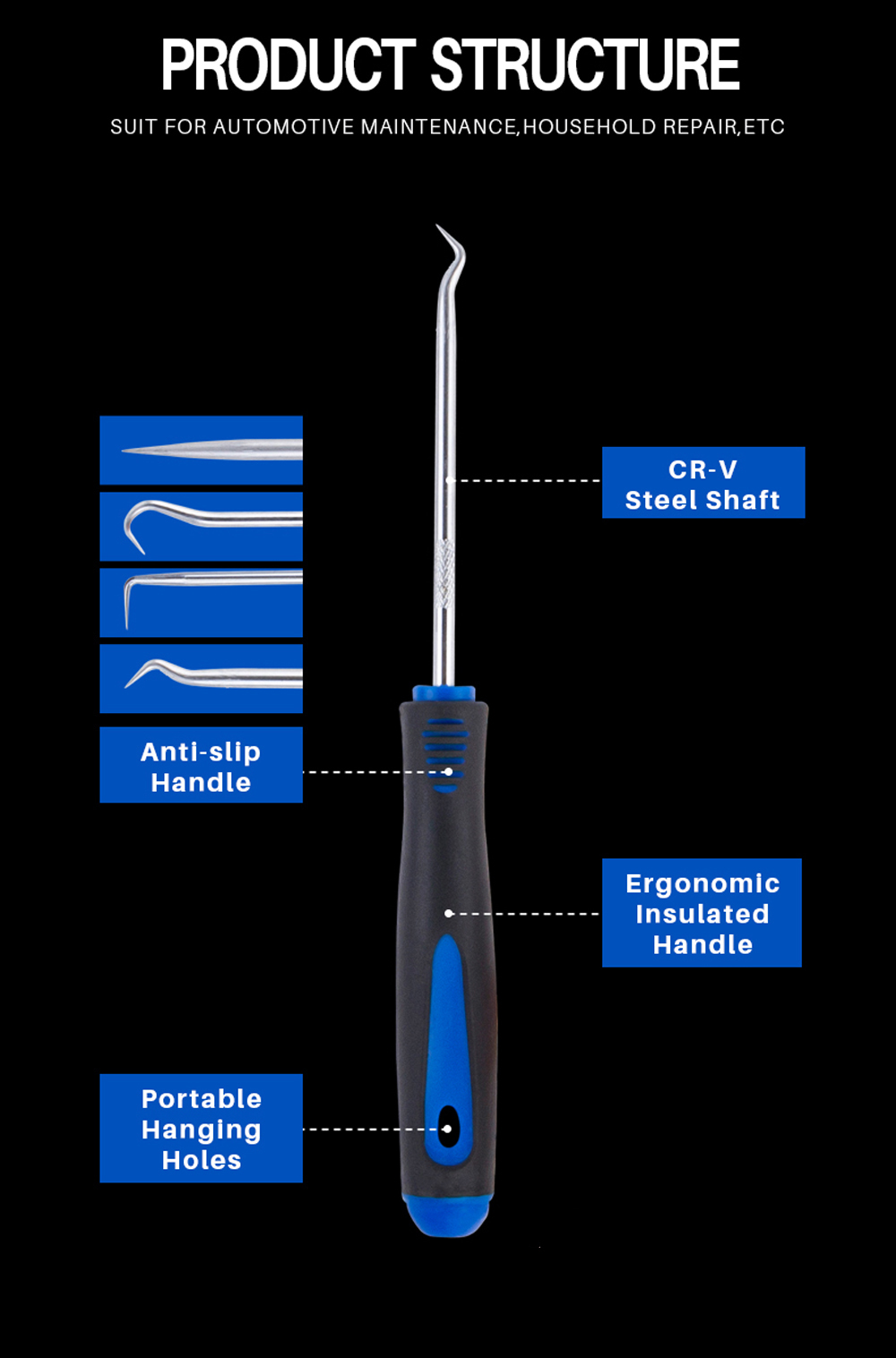 4PCS สีฟ้า 165 มม.ซีลน้ํามันไขควงชุดรถ Auto ซีลน้ํามัน O-Ring Seal ปะเก็น Pick PULLER Remover Pick Hooks รถซ่อมเครื่องมือ