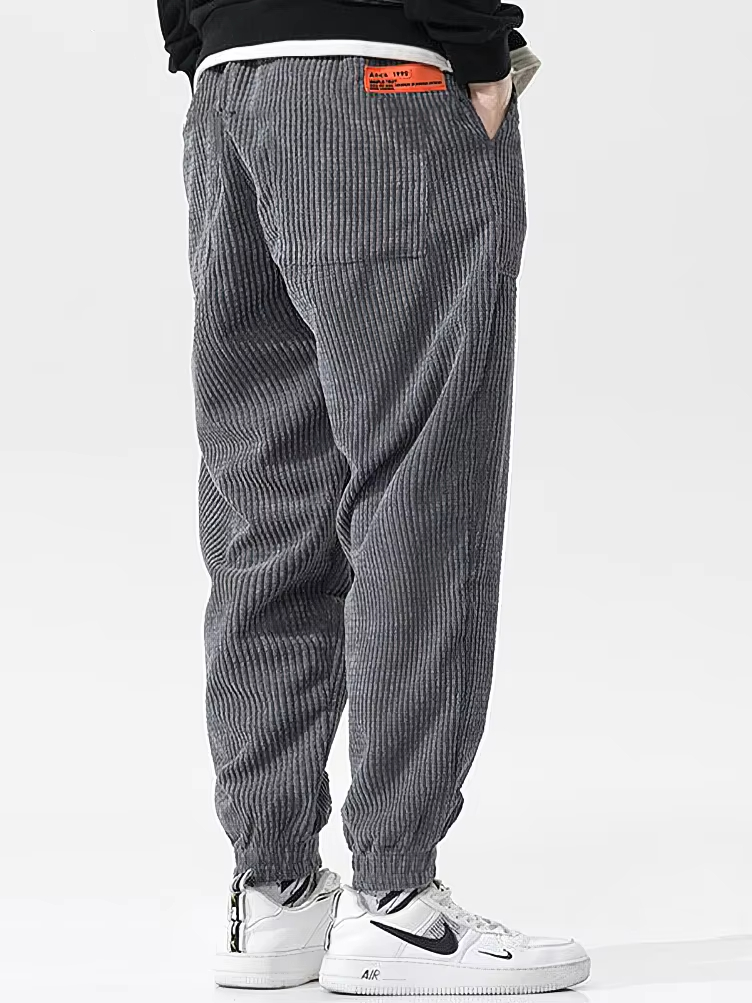 Baggy Corduroy Sweatpants ผู้ชายสีทึบสบายๆฤดูใบไม้ร่วงฤดูหนาว Tech ขนแกะกีฬาหลวม Joggers Harem กางเกงชายกางเกงยาว