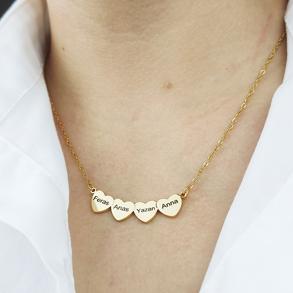Benutzerdefinierte gravierte Doppelname Liebe Herz Anhänger Halskette Edelstahl Schmuck für Frauen personalisierte 1-5 Name Gold Halsband Geschenk